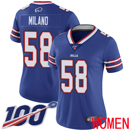 Women Buffalo Bills #58 Matt Milano Royal Blue Team Color Vapor Untouchable Limited Player 100th Season NFL Jersey